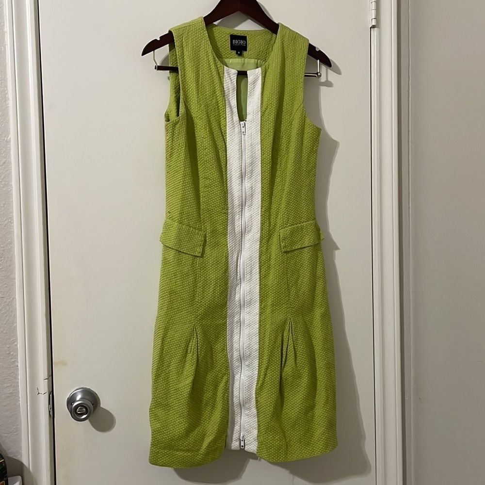 Bigio Collection Green and White Sleeveless Dress Size 8